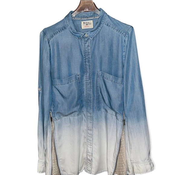 Anthropologie Tops - ANTHROPOLOGIE HOLDING HORSES SHIRT OVERSIZE L/S OMBRE BUTTON DOWN BLUE 2